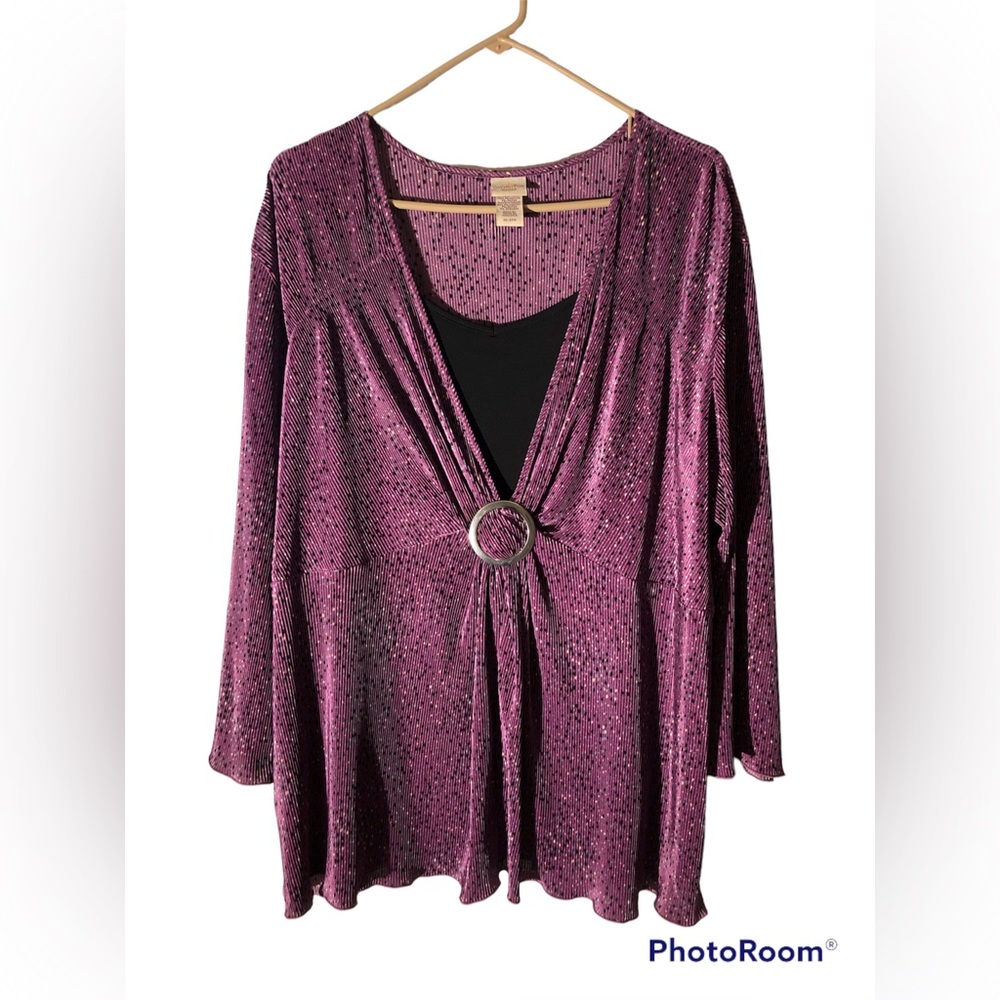 Covington Woman Plus Size Purple Speckled Blouse Sz 20-22 W